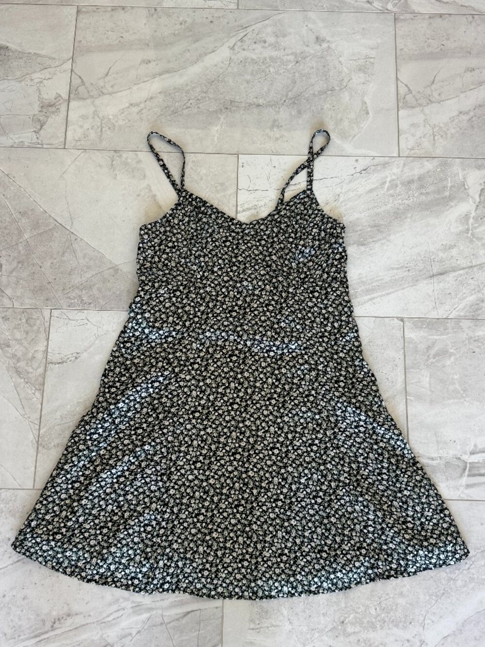 Hollister Black Ditsy Floral Adjustable Strap Mini Dress